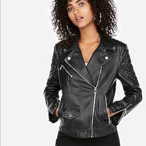 Vegan leather quilted moto jacket